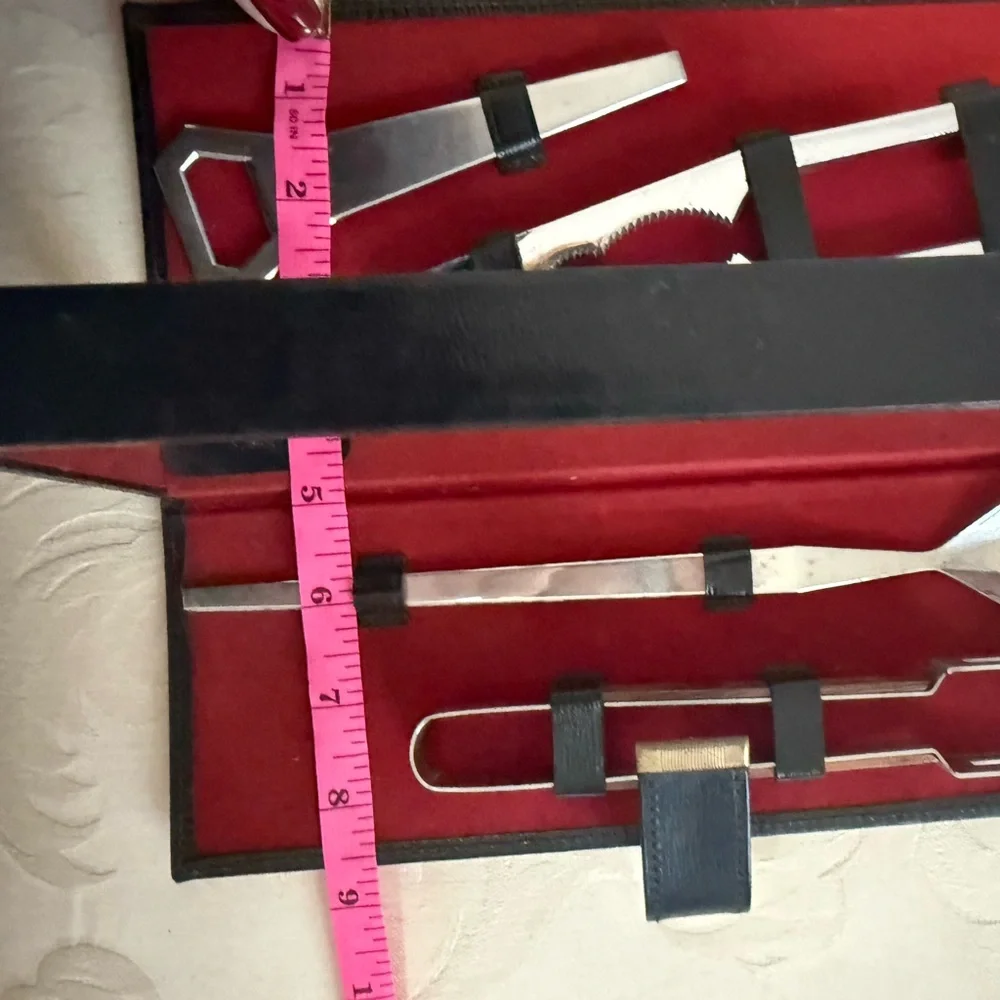 Vintage Mid Century Stainless Steel Cocktail Bar Tool Set Wood Handle MCM‎